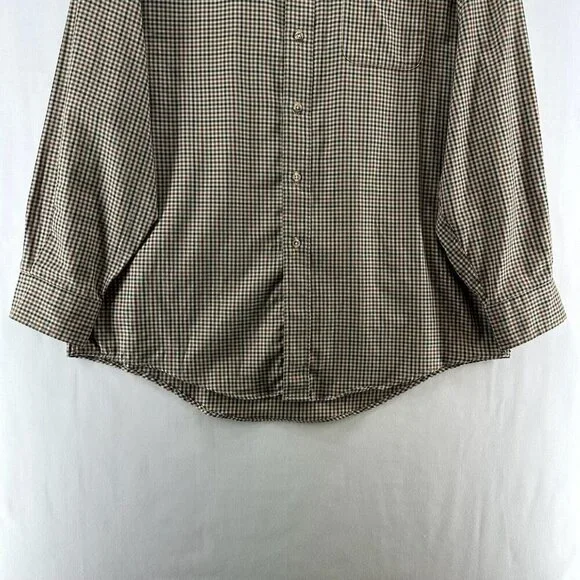 Lands End Shirt Mens Sz 16 1/2 Regular Fit Button Down Long Sleeve Gingham Beige - Picture 4 of 11